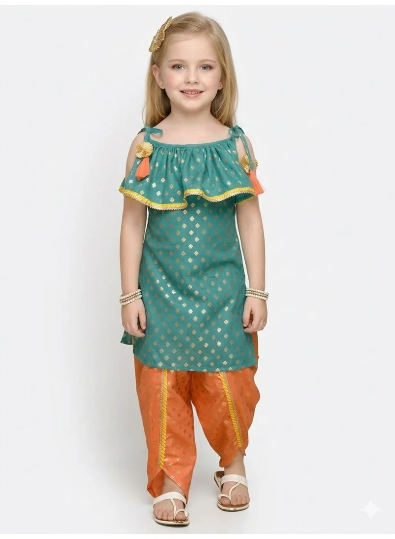 Saka Designs Teal Layered Kurti with Patiala for Girls