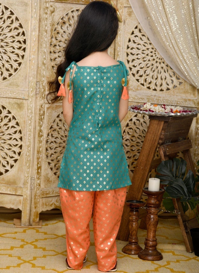 Saka Designs كُرتي بطبقات باللون الأزرق الفاتح مع باتيالا للفتيات - Image 5