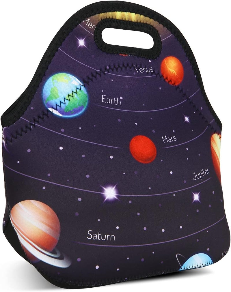 Violet Mist Neoprene Space Lunch Bag Insulated Waterproof Lunch Bag Tote Cartoon Reusable Lunch Box Containers Food Carrying Lunch Handbag for Women men Work Gifts Thanksgiving Christmas Gift - Image 2