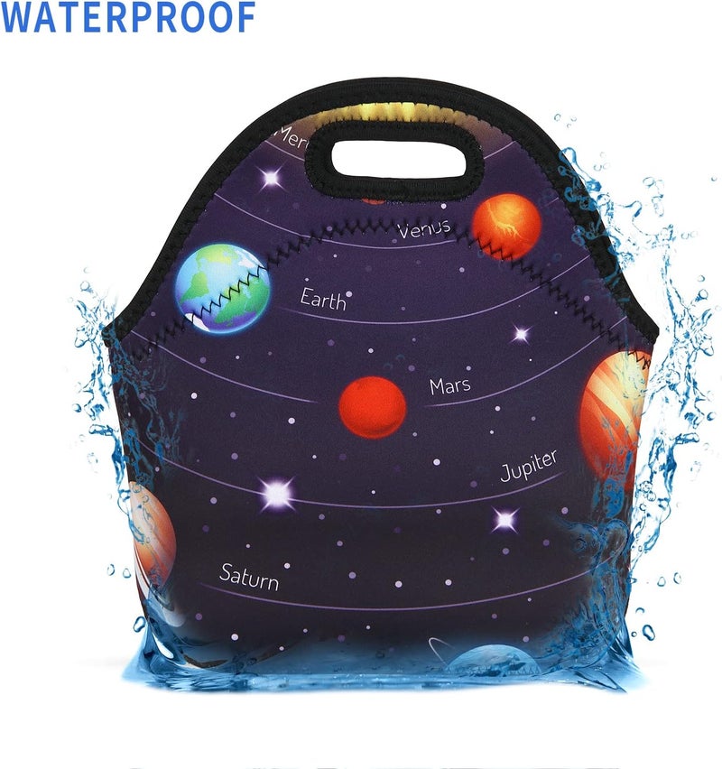 Violet Mist Neoprene Space Lunch Bag Insulated Waterproof Lunch Bag Tote Cartoon Reusable Lunch Box Containers Food Carrying Lunch Handbag for Women men Work Gifts Thanksgiving Christmas Gift - Image 4
