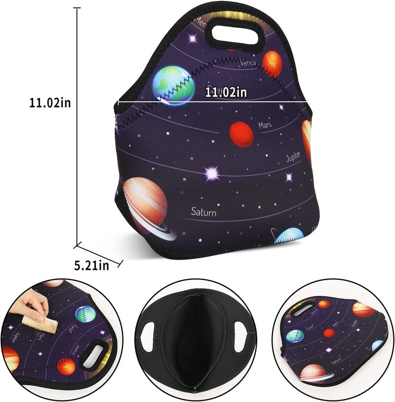 Violet Mist Neoprene Space Lunch Bag Insulated Waterproof Lunch Bag Tote Cartoon Reusable Lunch Box Containers Food Carrying Lunch Handbag for Women men Work Gifts Thanksgiving Christmas Gift - Image 5