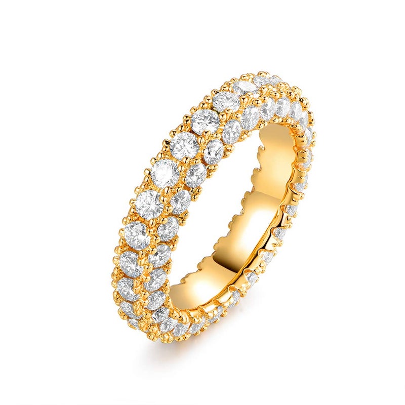 Barzel Womens 3 Row Eternity Ring Wedding Band 18k Yellow Gold Plated Cubic Zirconia Eternity Band Ring Jewelry Gold 9
