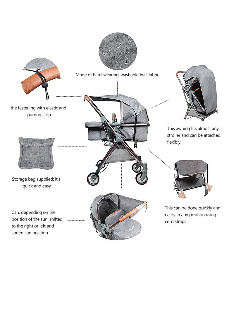 Excefore أشرعة ظل متميزة عالمية للمظلات - رمادي | غطاء حماية من الأشعة فوق البنفسجية 50+ لعربة الدفع، وعربة الأطفال، وعربة المشي، وحاملة الأطفال | ظل شمس لأقصى راحة للرضيع - Image 3