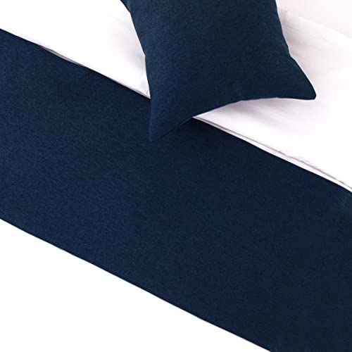 AMBERIS Bed Runner Dark Blue, Imitation Linen Decorative Bed Scarf for Home Hotel (Pillowcases Sold Separately) - Image 3