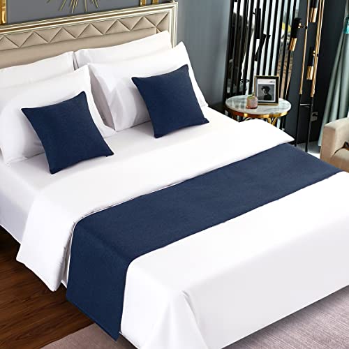 AMBERIS Bed Runner Dark Blue, Imitation Linen Decorative Bed Scarf for Home Hotel (Pillowcases Sold Separately) - Image 1