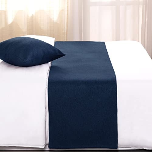 AMBERIS Bed Runner Dark Blue, Imitation Linen Decorative Bed Scarf for Home Hotel (Pillowcases Sold Separately) - Image 2