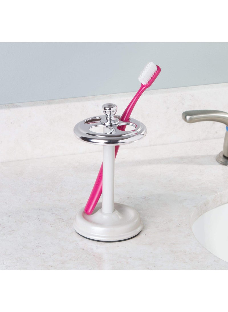 InterDesign iDesign Metal Toothbrush Holder - Bathroom Cup for Bathroom Organization, The York Collection - 3.25" x 3.25" x 5.75", Chrome and Pearl White  - Image 2