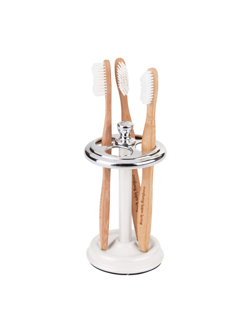 InterDesign iDesign Metal Toothbrush Holder - Bathroom Cup for Bathroom Organization, The York Collection - 3.25" x 3.25" x 5.75", Chrome and Pearl White  - Image 1
