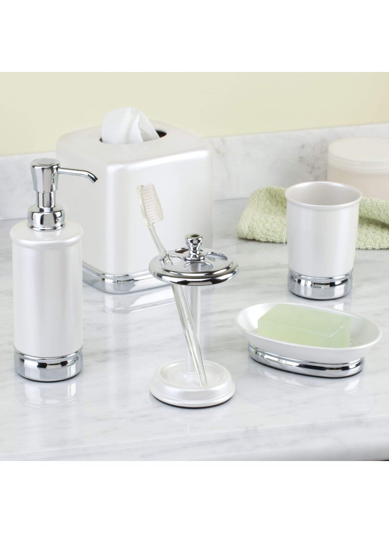 InterDesign iDesign Metal Toothbrush Holder - Bathroom Cup for Bathroom Organization, The York Collection - 3.25" x 3.25" x 5.75", Chrome and Pearl White  - Image 3