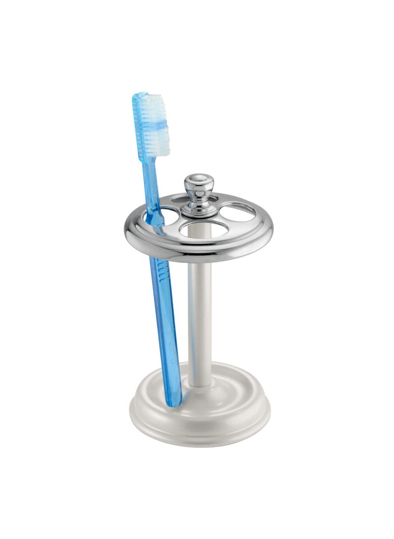InterDesign iDesign Metal Toothbrush Holder - Bathroom Cup for Bathroom Organization, The York Collection - 3.25" x 3.25" x 5.75", Chrome and Pearl White  - Image 4