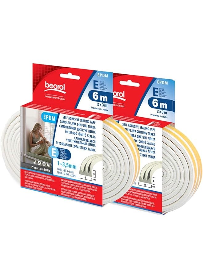 Beorol Beorol Sealing Tape Self Adhesive 'E' Profile White 2 X 3Mtrs Ebe6 Beorol  - Image 1