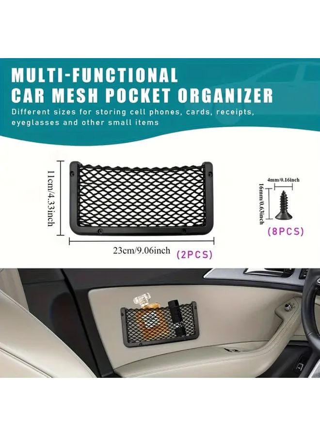2pcs Car Storage Net Bag With ABS Plastic Frame 9.44 X 4.72 Inches Universal Seatback Net Pocket Organizer For Auto RV Home - Image 2