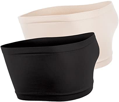 PLUMBURY Women's Strapless Non Padded Tube Bra, Free Size (Pack Of 2), Black/Beige - Nylon - Image 2