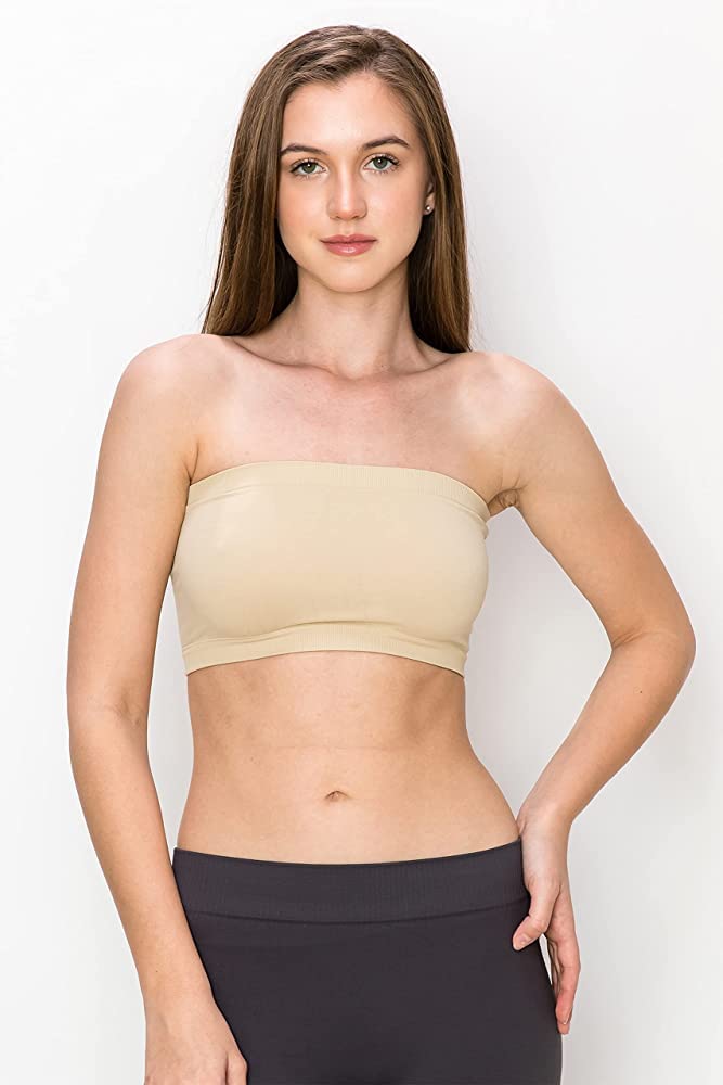 PLUMBURY Women's Strapless Non Padded Tube Bra, Free Size (Pack Of 2), Black/Beige - Nylon - Image 4