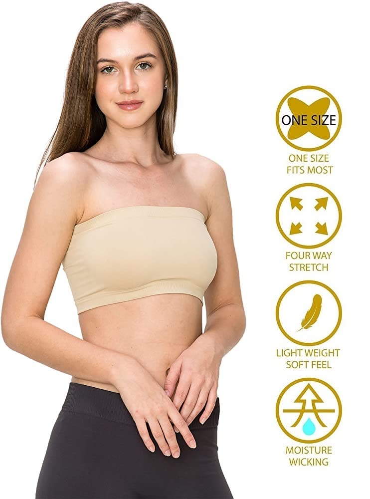 PLUMBURY Women's Strapless Non Padded Tube Bra, Free Size (Pack Of 2), Black/Beige - Nylon - Image 3