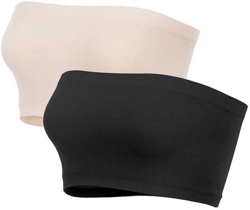 PLUMBURY Women's Strapless Non Padded Tube Bra, Free Size (Pack Of 2), Black/Beige - Nylon - Image 1