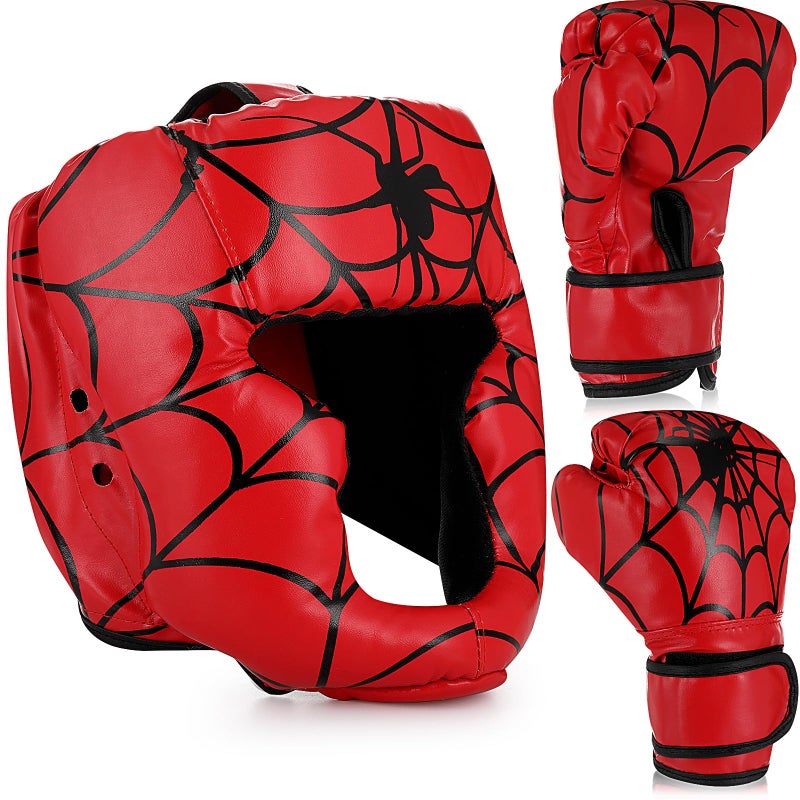 Arrowbash Boxing Headgear and Gloves Set for Kids 6oz Red Spider Boxing Gloves and Wrestling Headgear Sparring Equipment for Boxing Kickboxing Muay Thai BJJ Karate Training - Image 2