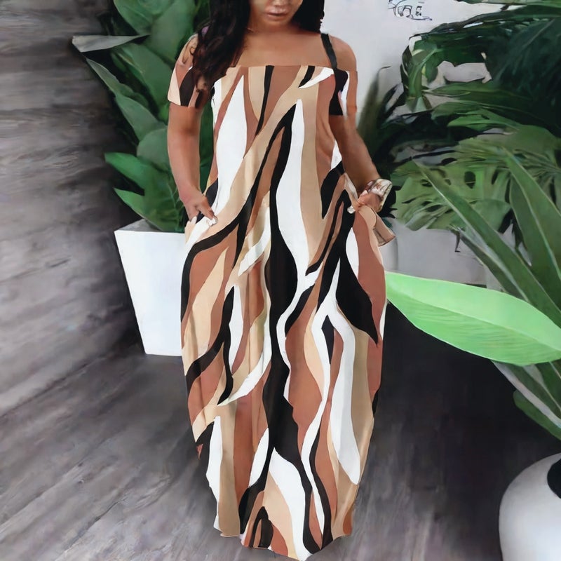Women's One-Shoulder Printed Floral Dress Summer Fashion Casual - Image 3