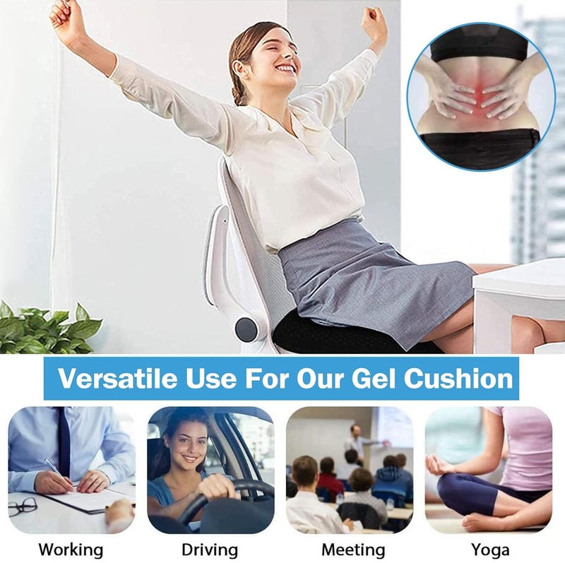 كاست ويف وسادة مقعد جل، وسادة مقعد جل للجلوس الطويل مع غطاء مانع للانزلاق، وسادة تبريد مزدوجة السُمك، تساعد في تخفيف الضغط على آلام عظم الذنب في الظهر، للمكتب والسيارة والكراسي المتحركة والرحلات الطويلة (أزرق) - Image 2