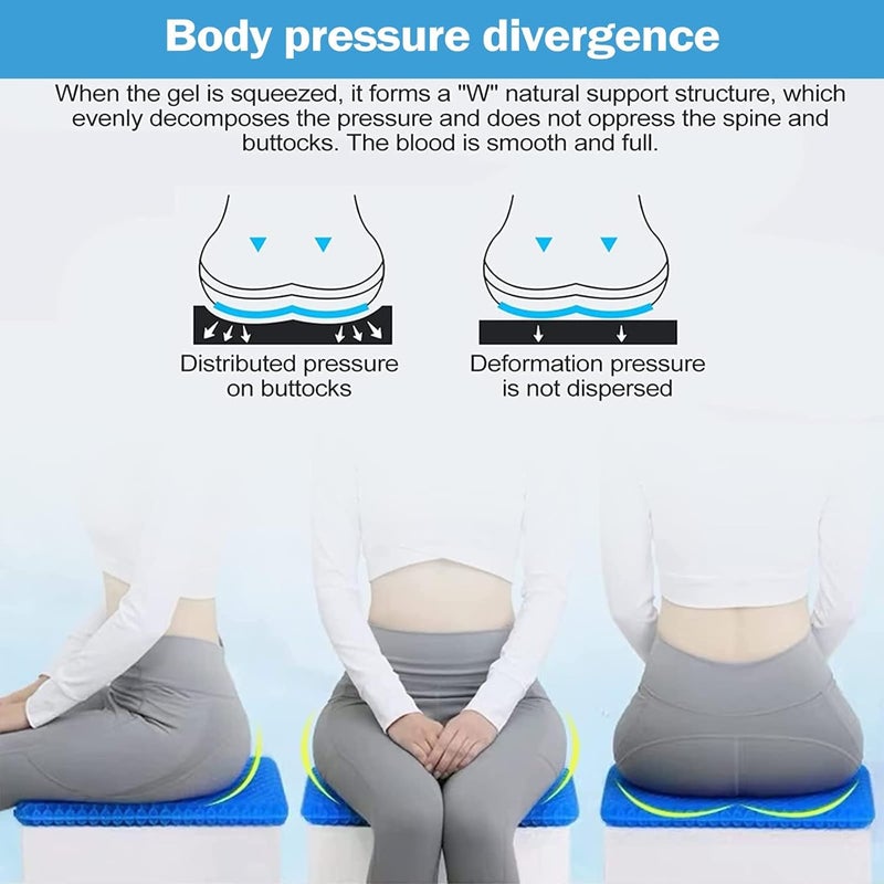 كاست ويف وسادة مقعد جل، وسادة مقعد جل للجلوس الطويل مع غطاء مانع للانزلاق، وسادة تبريد مزدوجة السُمك، تساعد في تخفيف الضغط على آلام عظم الذنب في الظهر، للمكتب والسيارة والكراسي المتحركة والرحلات الطويلة (أزرق) - Image 4