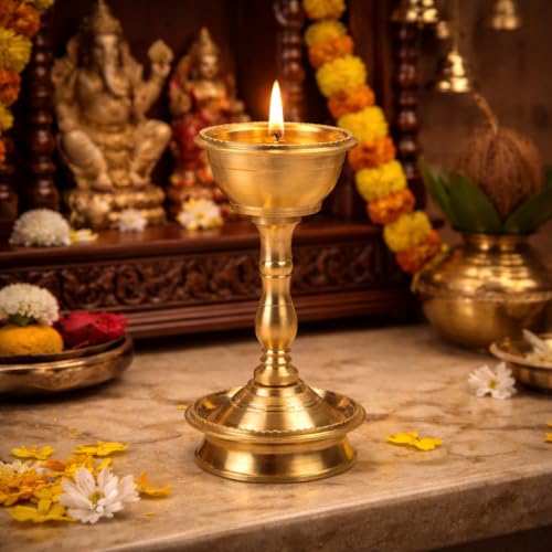 Klassic 4 Inch Pure Brass Udupi Nanda Diya | Traditional Deepam Lamp | Ideal for Puja, Diwali, Wedding Rituals & Gifting | Elegant Finish for Home Mandir & Spiritual Decor - Image 1