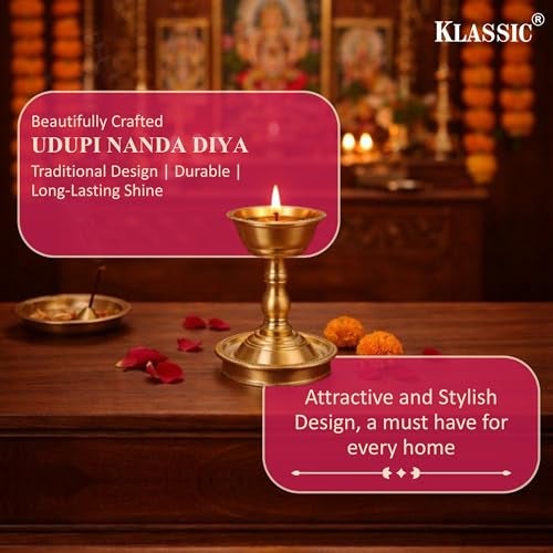 Klassic 4 Inch Pure Brass Udupi Nanda Diya | Traditional Deepam Lamp | Ideal for Puja, Diwali, Wedding Rituals & Gifting | Elegant Finish for Home Mandir & Spiritual Decor - Image 4