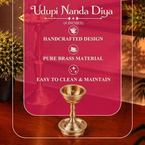 Klassic 4 Inch Pure Brass Udupi Nanda Diya | Traditional Deepam Lamp | Ideal for Puja, Diwali, Wedding Rituals & Gifting | Elegant Finish for Home Mandir & Spiritual Decor - Image 3