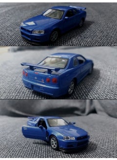 Toyfest Blue Nissan Skyline Gtr R34 Doors Openable Pull Back Car Welly 1:32 - 11.5 cm  - Image 1