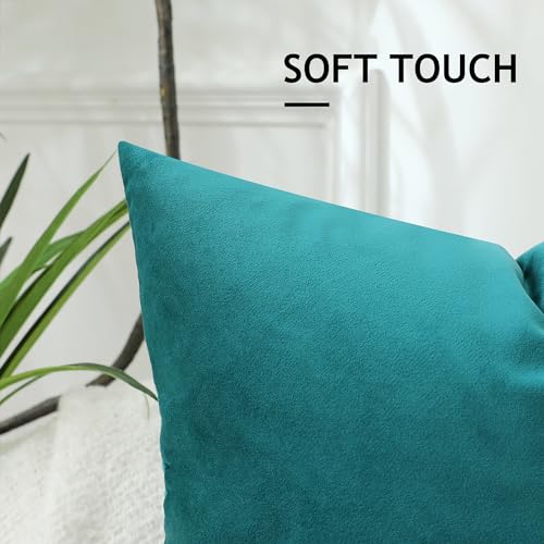 Stellhome Soft Velvet Throw Pillow Covers Square Decorative Cushion Covers for Bed Couch Sofa Bench, 18 x 18 inch (45 x 45 cm), Teal, Pack of 2 - Image 2