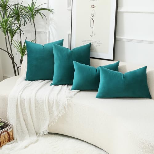 Stellhome Soft Velvet Throw Pillow Covers Square Decorative Cushion Covers for Bed Couch Sofa Bench, 18 x 18 inch (45 x 45 cm), Teal, Pack of 2 - Image 5
