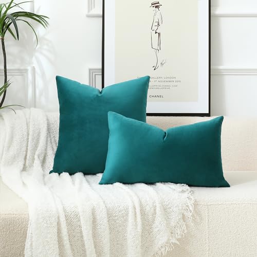 Stellhome Soft Velvet Throw Pillow Covers Square Decorative Cushion Covers for Bed Couch Sofa Bench, 18 x 18 inch (45 x 45 cm), Teal, Pack of 2 - Image 4