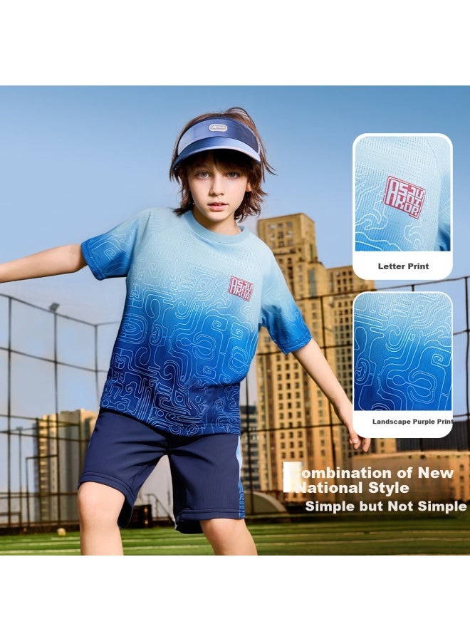 Ask Junior Kids Quick Dry Set Summer Youth Chinese Style Short Sleeve T-Shirt Shorts Running Pants Boys Teenagers Two Pieces - Image 4