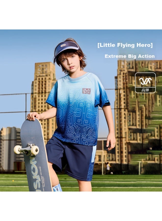 Ask Junior Kids Quick Dry Set Summer Youth Chinese Style Short Sleeve T-Shirt Shorts Running Pants Boys Teenagers Two Pieces - Image 2