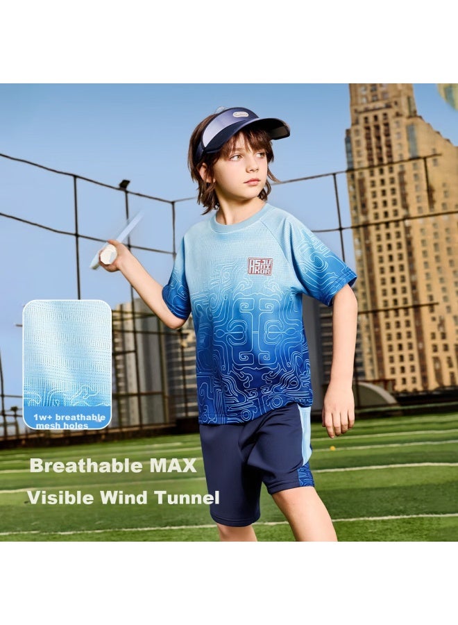 Ask Junior Kids Quick Dry Set Summer Youth Chinese Style Short Sleeve T-Shirt Shorts Running Pants Boys Teenagers Two Pieces - Image 3