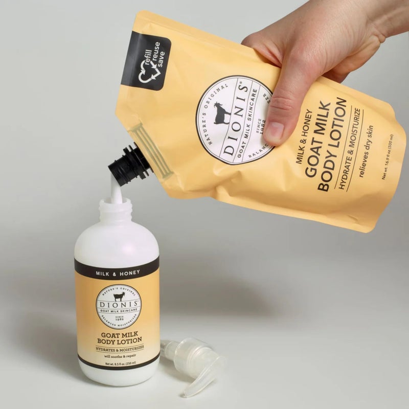 Dionis Goat Milk Skincare Body Lotion 16.9oz Refill Pouch, Cruelty Free Clean Ingredients & Dermatologist Tested Lotion for Dry Skin, Hydrating & Deeply Moisturizing Rich in Vitamins, Milk & Honey - Image 3