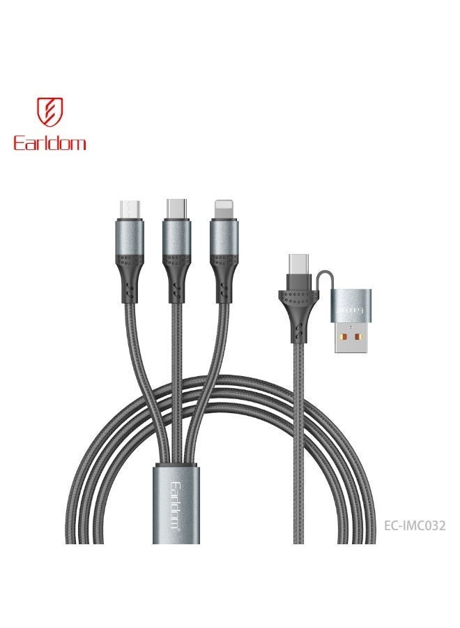Earldom cable IMC032 120W 5 in 1 (USB-C, Lightning, Micro-USB) cable Braided SIN1 Fast Charging Cable – Black - Image 1