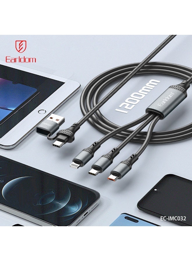 Earldom cable IMC032 120W 5 in 1 (USB-C, Lightning, Micro-USB) cable Braided SIN1 Fast Charging Cable – Black - Image 3