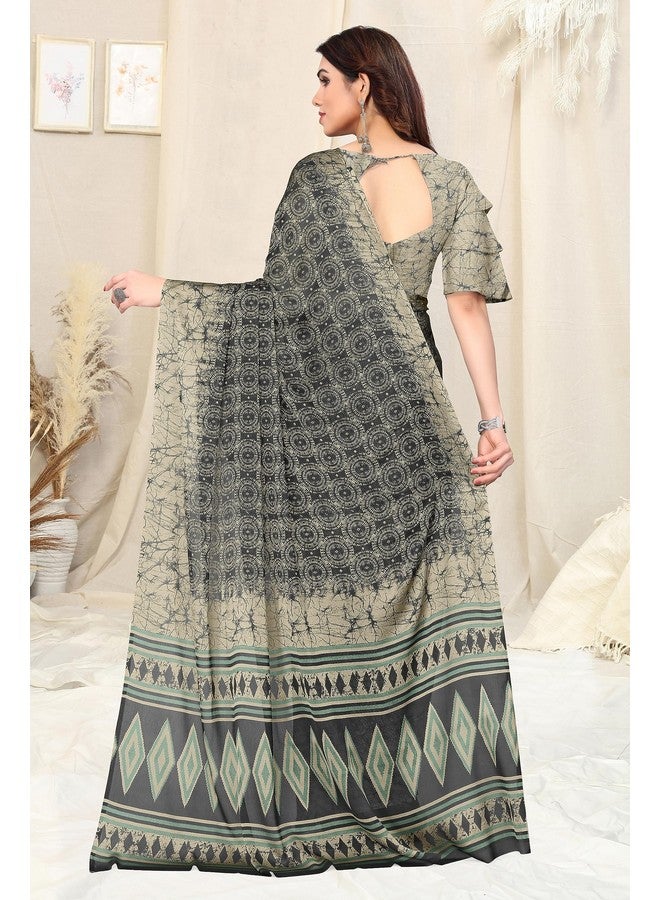 MIRCHI FASHION MIRCHI FASHION Chiffon Georgette Geometric Printed Sarees for Women with Blouse Piece (39034A-Black, Beige)  - Image 3