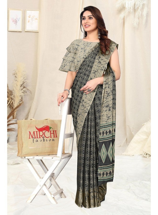 MIRCHI FASHION MIRCHI FASHION Chiffon Georgette Geometric Printed Sarees for Women with Blouse Piece (39034A-Black, Beige)  - Image 2