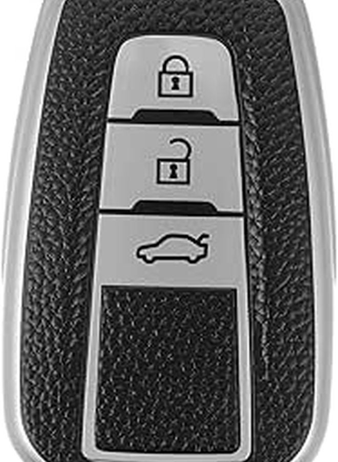 Black Leather Key Fob Case Cover for 3 Button Car Remote Key - Image 1
