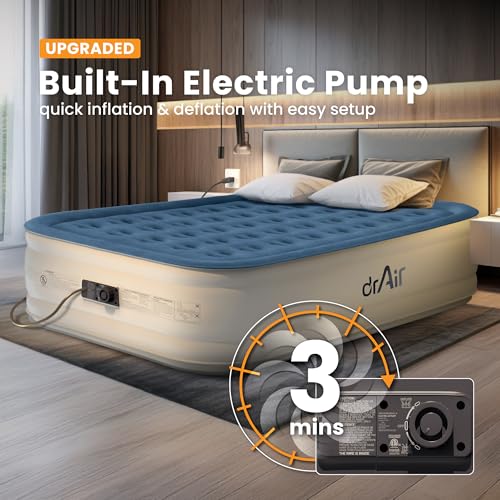 Dr. air Queen Air Mattress with Built-in Pump, 18" Raised Blow Up Mattress, 800 lbs Max Honeycomb Air Bed, 48Hr Leak-Proof Test, 3min Inflatable Mattress for Home, Guests, Camping, Colchones inflables - Image 2
