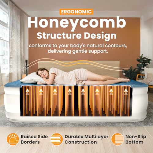 Dr. air Queen Air Mattress with Built-in Pump, 18" Raised Blow Up Mattress, 800 lbs Max Honeycomb Air Bed, 48Hr Leak-Proof Test, 3min Inflatable Mattress for Home, Guests, Camping, Colchones inflables - Image 3