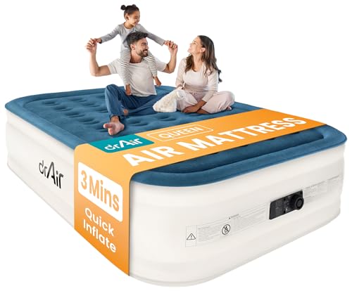 Dr. air Queen Air Mattress with Built-in Pump, 18" Raised Blow Up Mattress, 800 lbs Max Honeycomb Air Bed, 48Hr Leak-Proof Test, 3min Inflatable Mattress for Home, Guests, Camping, Colchones inflables - Image 1