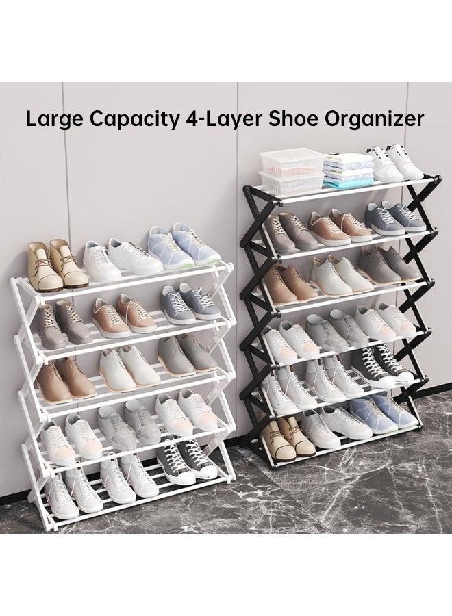 ECVV 4-Tier Foldable Shoe Rack - Space-Saving Organizer for Home & Closet - Easy Assembly, Adjustable & Stylish Black - Image 3