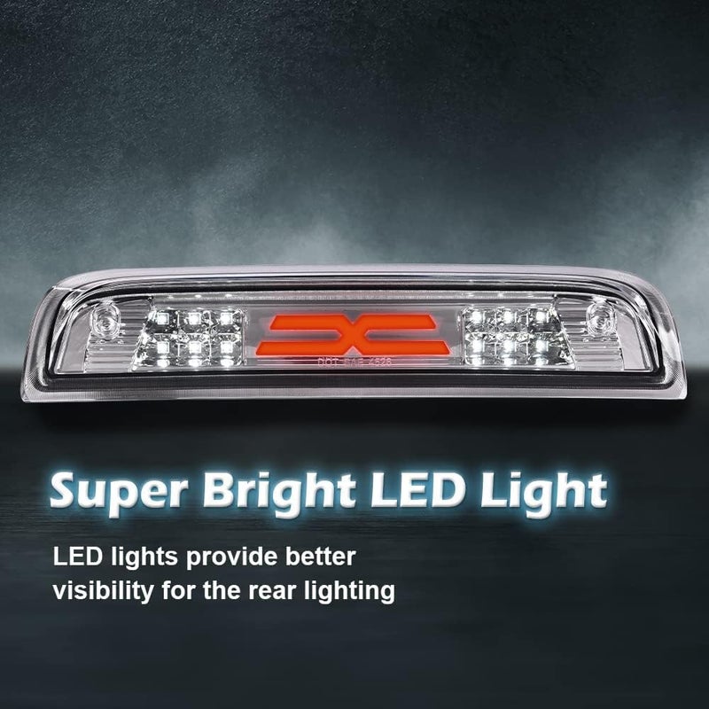 PIT66 3rd Brake Light Compatible with Chevy Silverado/GMC Sierra 2014-2020 X Type Led Bar High Mount Stop Light Cargo Light Parking Light Chrome Housing Clear Lens - Image 4