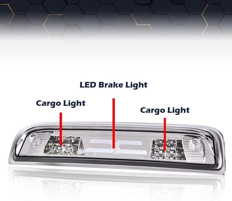 PIT66 3rd Brake Light Compatible with Chevy Silverado/GMC Sierra 2014-2020 X Type Led Bar High Mount Stop Light Cargo Light Parking Light Chrome Housing Clear Lens - Image 2