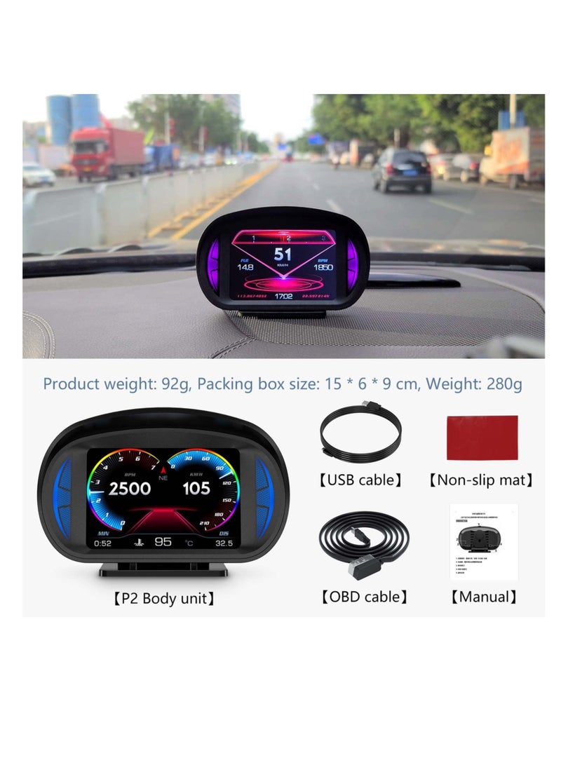 عداد السرعة الرقمي OBD2، شاشة عرض أمامية عالمية (HUD)، مع شاشة رقمية متعددة الوظائف وإعدادات إنذار متعددة عالية الدقة، مع سرعة، ومقياس سرعة الدوران، واستكشاف الأخطاء وإصلاحها، لمعظم المركبات بعد عام 2008