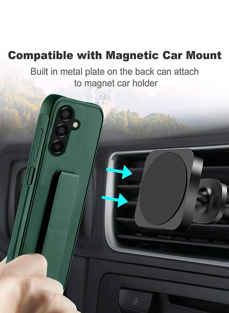 Wtech Hand Grip And Multi Stand Magnetic Car Mount Kickstand Finger Strap Case Cover For Samsung Galaxy S23 FE 5G 2023 Dark Green - Image 3