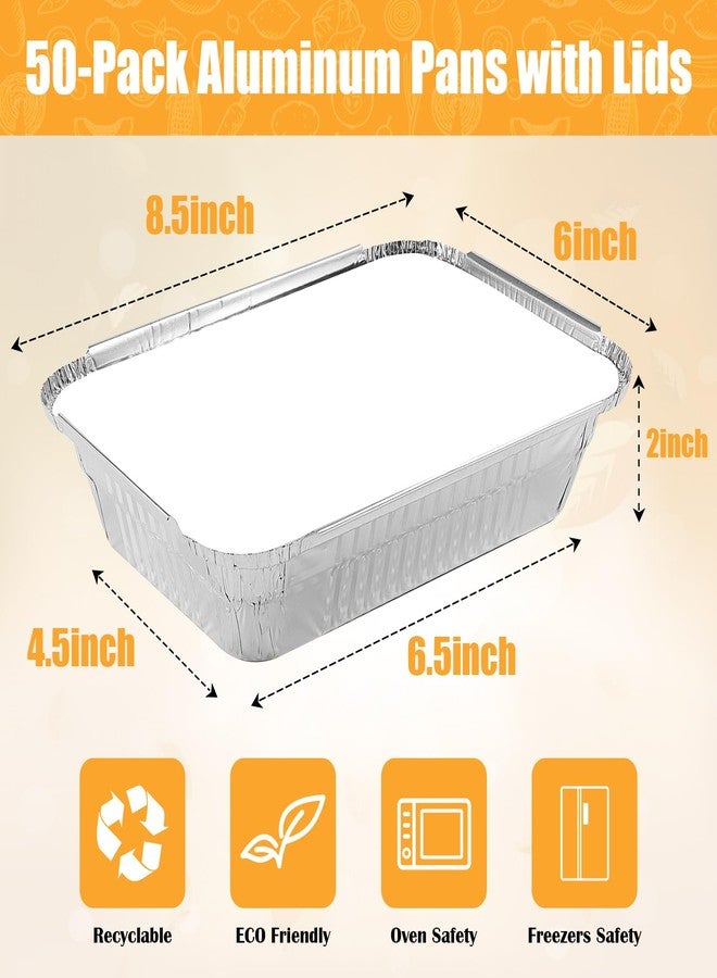 IJRPLM 50 Pack Foil Pans with Lids,2.25 LB Aluminum Pans with Lids,Foil Food Containers,Disposable Takeout Pans For Catering Baking Takeout-50 Pans and 50 Cardboard Covers(8.5"×6") - Image 2