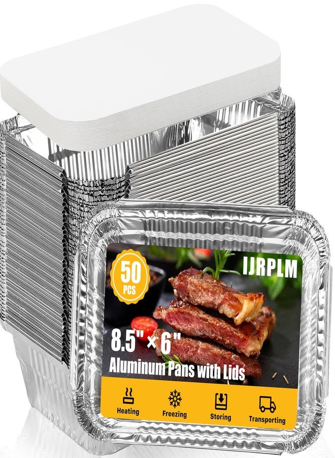 IJRPLM 50 Pack Foil Pans with Lids,2.25 LB Aluminum Pans with Lids,Foil Food Containers,Disposable Takeout Pans For Catering Baking Takeout-50 Pans and 50 Cardboard Covers(8.5"×6") - Image 1
